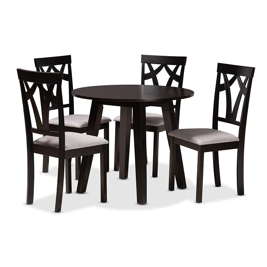 Baxton Studio Derya Modern Transitional Grey Fabric Upholstered and Dark Brown Finished Wood 5-Piece Dining Set | Dining Sets | Modishstore - 2