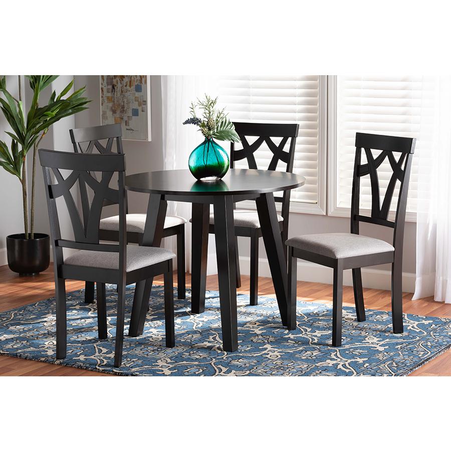 Baxton Studio Derya Modern Transitional Grey Fabric Upholstered and Dark Brown Finished Wood 5-Piece Dining Set | Dining Sets | Modishstore