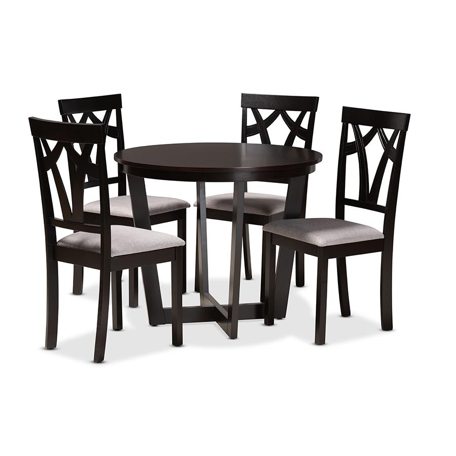 Baxton Studio Telma Modern and Contemporary Grey Fabric Upholstered and Dark Brown Finished Wood 5-Piece Dining Set | Dining Sets | Modishstore - 2