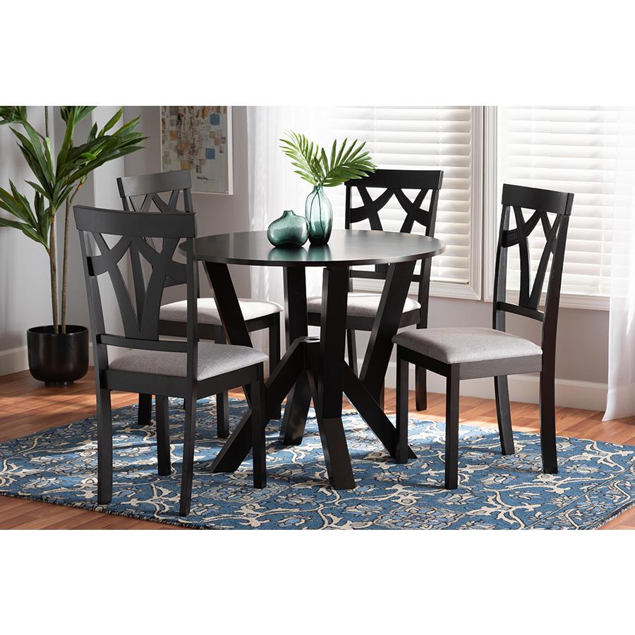 Baxton Studio Branca Modern and Contemporary Grey Fabric Upholstered and Dark Brown Finished Wood 5-Piece Dining Set | Dining Sets | Modishstore