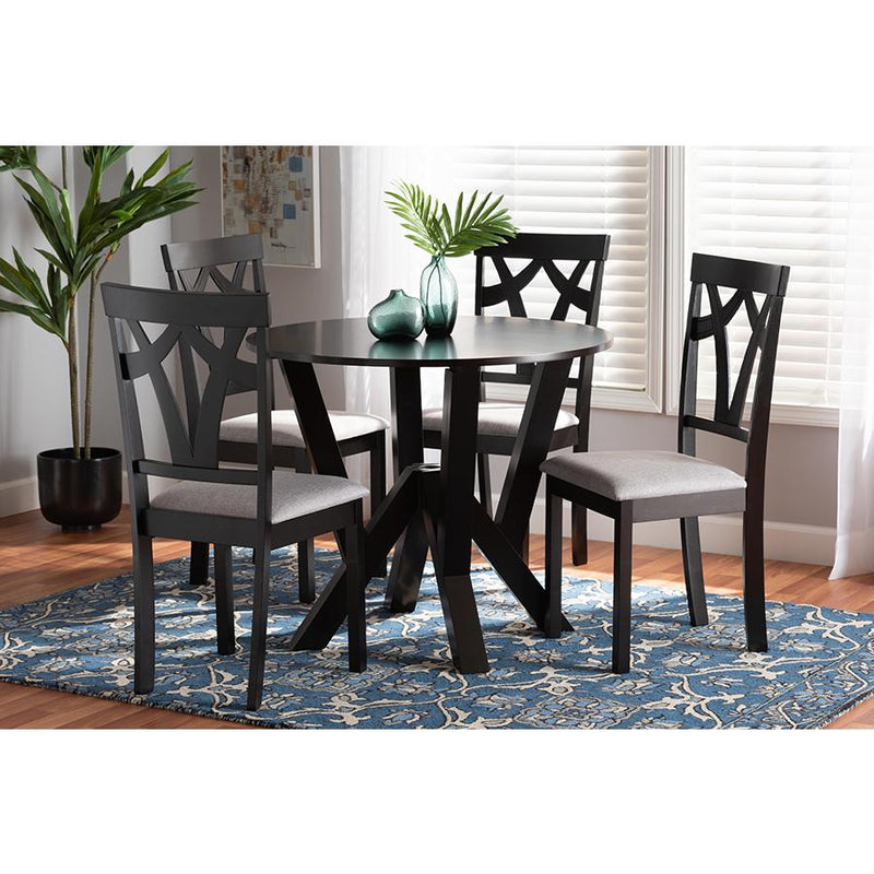 Baxton Studio Branca Modern and Contemporary Grey Fabric Upholstered and Dark Brown Finished Wood 5-Piece Dining Set | Dining Sets | Modishstore