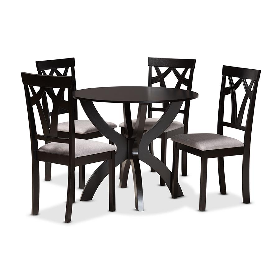 Baxton Studio Rasa Modern and Contemporary Grey Fabric Upholstered and Dark Brown Finished Wood 5-Piece Dining Set | Dining Sets | Modishstore - 2