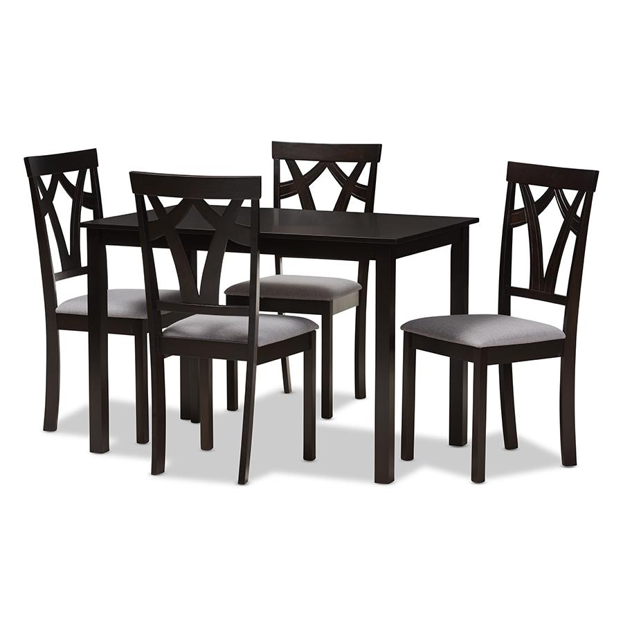 Baxton Studio Sylvia Modern and Contemporary Grey Fabric Upholstered and Dark Brown Finished 5-Piece Dining Set | Dining Sets | Modishstore - 3