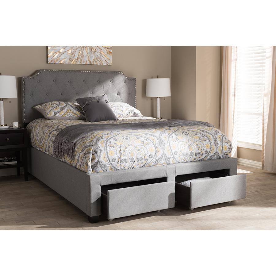 Baxton Studio Aubrianne Modern and Contemporary Grey Fabric Upholstered Queen Storage Bed | Beds | Modishstore - 2