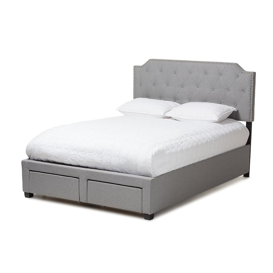 Baxton Studio Aubrianne Modern and Contemporary Grey Fabric Upholstered Queen Storage Bed | Beds | Modishstore