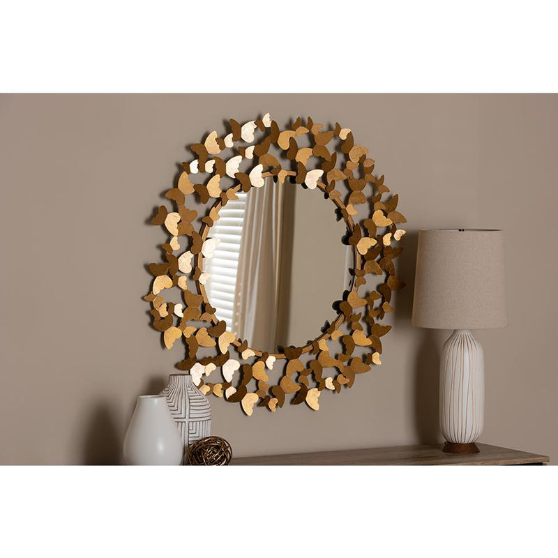 Baxton Studio Soleil Modern and Contemporary Antique Gold Finished Butterfly Accent Wall Mirror | Mirrors | Modishstore