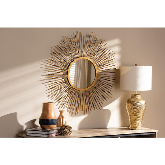 Baxton Studio Apollonia Modern and Contemporary Gold Finished Sunburst Accent Wall Mirror | Mirrors | Modishstore