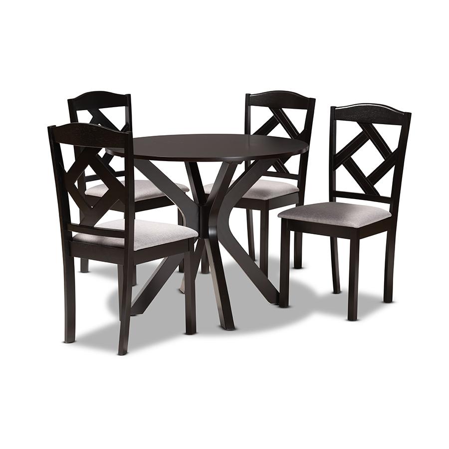 Baxton Studio Carlin Modern Transitional Grey Fabric Upholstered and Dark Brown Finished Wood 5-Piece Dining Set | Dining Sets | Modishstore - 2