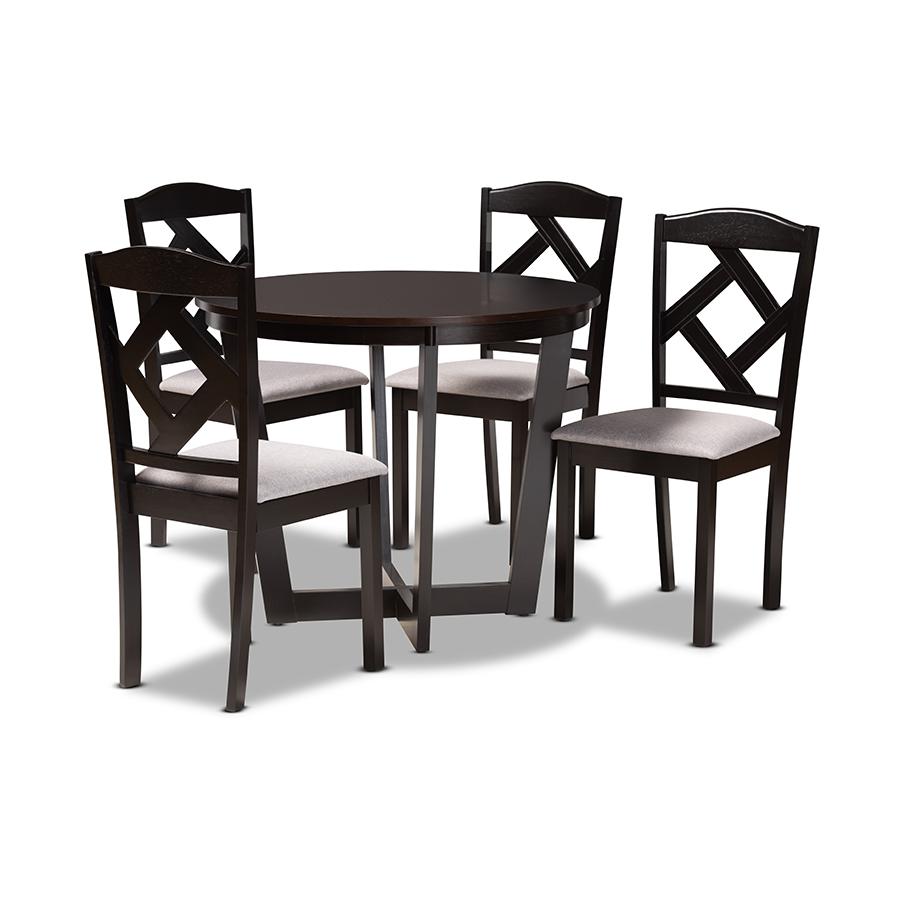 Baxton Studio Morigan Modern Transitional Grey Fabric Upholstered and Dark Brown Finished Wood 5-Piece Dining Set | Dining Sets | Modishstore - 2