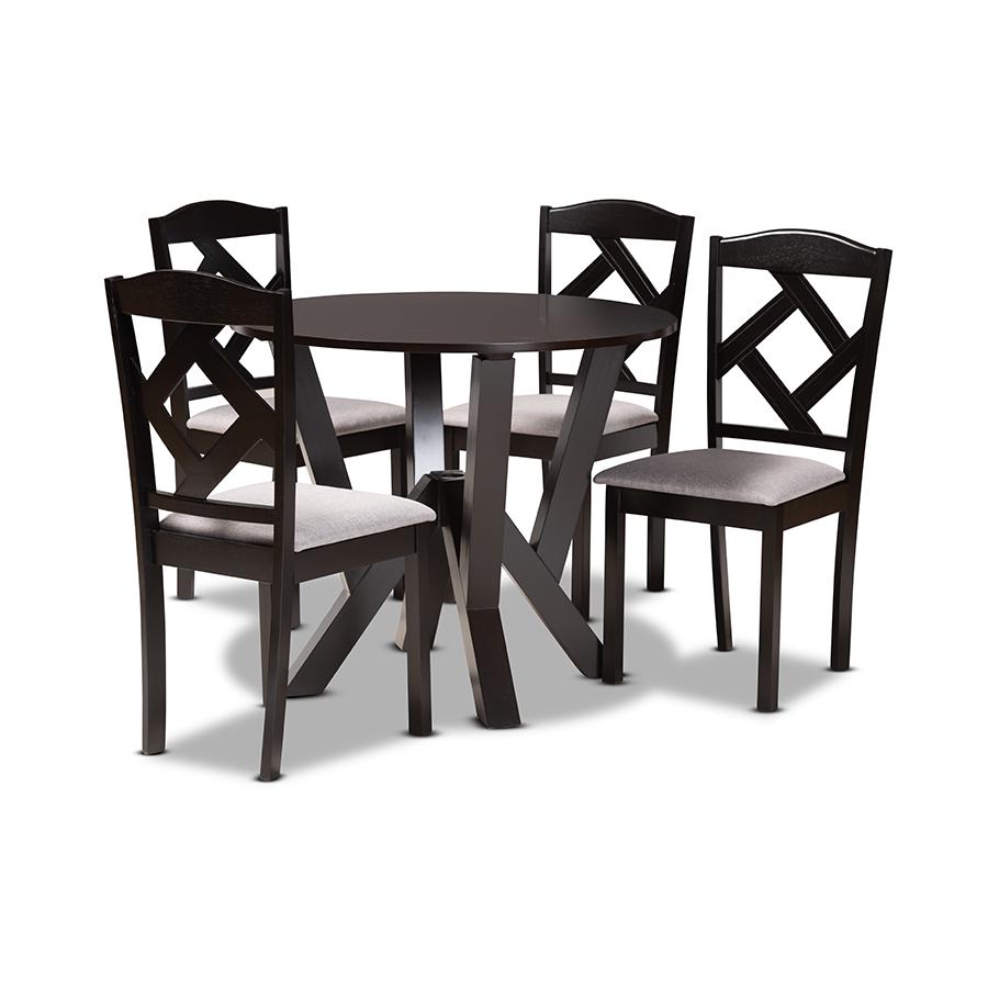 Baxton Studio Riona Modern Transitional Grey Fabric Upholstered and Dark Brown Finished Wood 5-Piece Dining Set | Dining Sets | Modishstore - 2