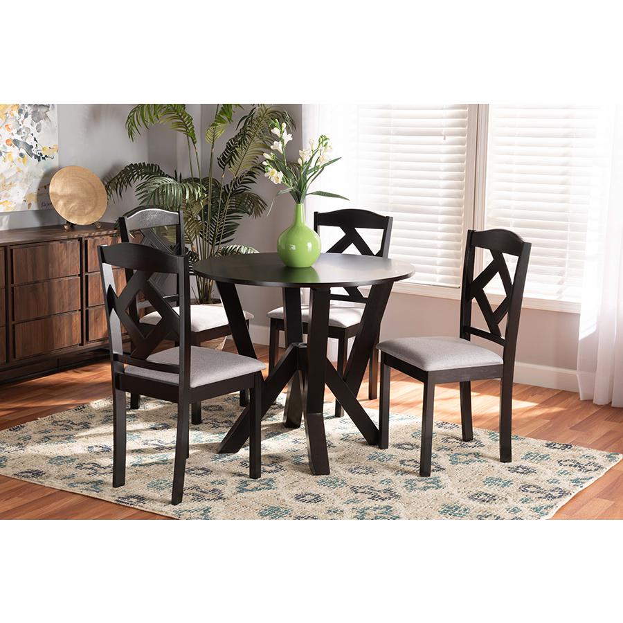Baxton Studio Riona Modern Transitional Grey Fabric Upholstered and Dark Brown Finished Wood 5-Piece Dining Set | Dining Sets | Modishstore