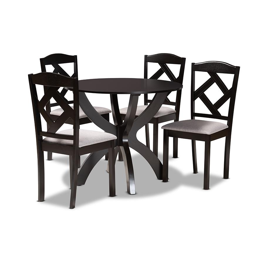 Baxton Studio Nesa Modern Transitional Grey Fabric Upholstered and Dark Brown Finished Wood 5-Piece Dining Set | Dining Sets | Modishstore - 2