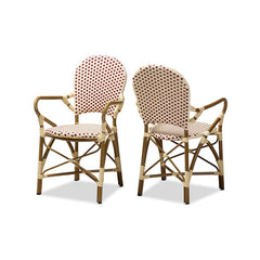 Baxton Studio Seva Classic French Indoor and Outdoor Beige and Red Bamboo Style Stackable Bistro Dining Chair Set of 2