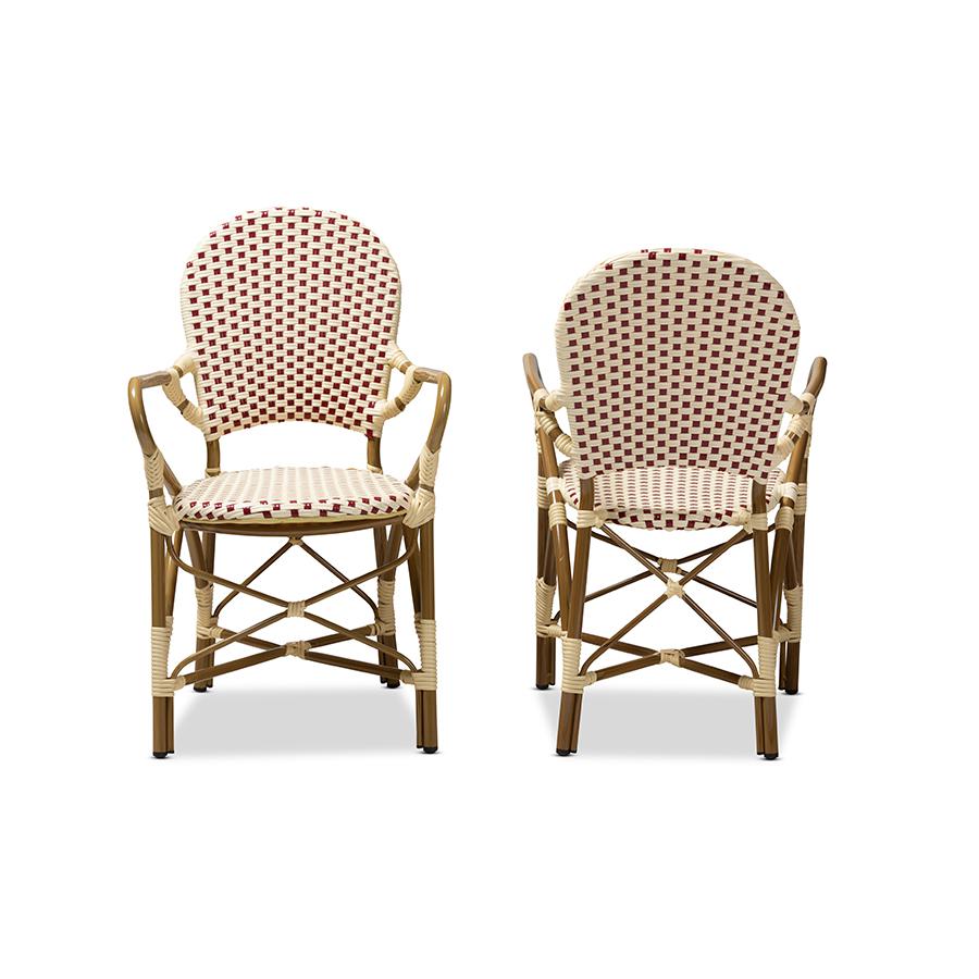 Baxton Studio Seva Classic French Indoor and Outdoor Beige and Red Bamboo Style Stackable Bistro Dining Chair Set of 2 | Dining Chairs | Modishstore - 3
