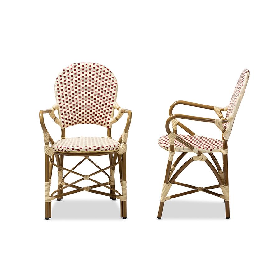 Baxton Studio Seva Classic French Indoor and Outdoor Beige and Red Bamboo Style Stackable Bistro Dining Chair Set of 2 | Dining Chairs | Modishstore - 4