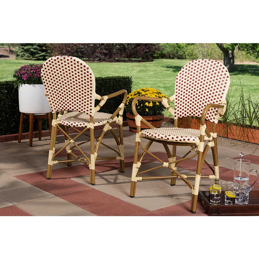 Baxton Studio Seva Classic French Indoor and Outdoor Beige and Red Bamboo Style Stackable Bistro Dining Chair Set of 2 | Dining Chairs | Modishstore - 2