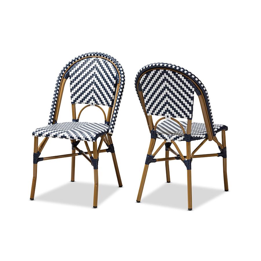 Baxton Studio Celie Classic French Indoor and Outdoor Grey and White Bamboo Style Stackable Bistro Dining Chair Set of 2 | Dining Chairs | Modishstore