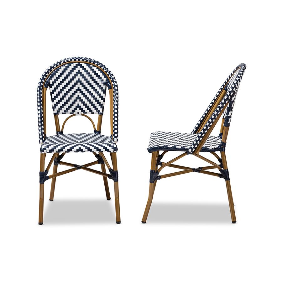 Baxton Studio Celie Classic French Indoor and Outdoor Grey and White Bamboo Style Stackable Bistro Dining Chair Set of 2 | Dining Chairs | Modishstore - 4