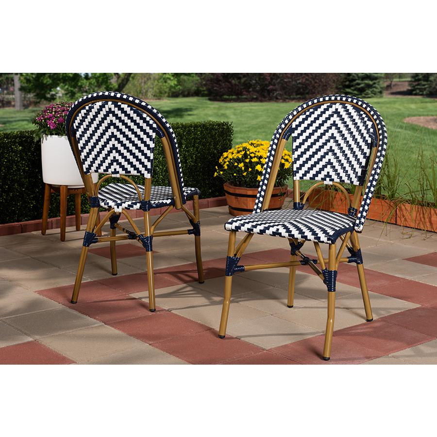 Baxton Studio Celie Classic French Indoor and Outdoor Grey and White Bamboo Style Stackable Bistro Dining Chair Set of 2 | Dining Chairs | Modishstore - 2