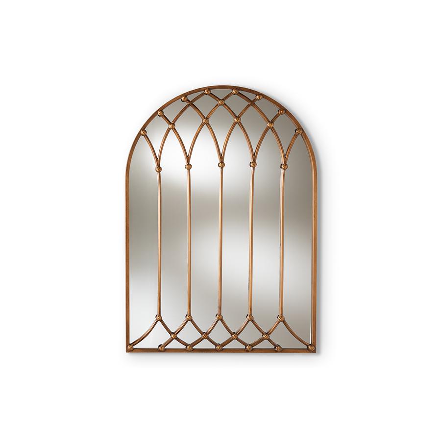 Baxton Studio Freja Vintage Farmhouse Antique Bronze Finished Arched Window Accent Wall Mirror | Mirrors | Modishstore - 4