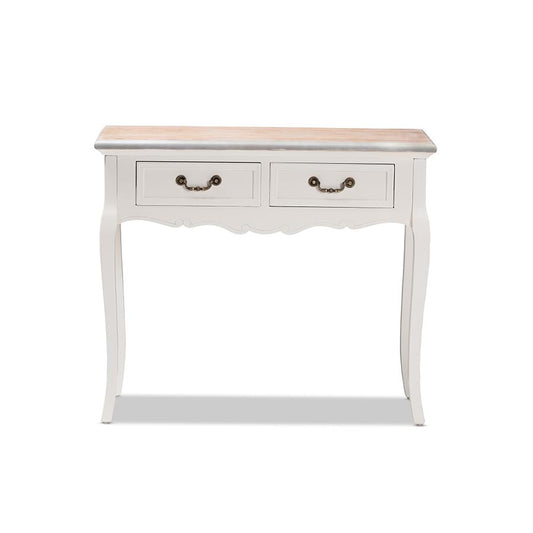 Baxton Studio Capucine Antique French Country Cottage Two Tone Natural Whitewashed Oak and White Finished Wood 2-Drawer Console Table | Console Tables | Modishstore