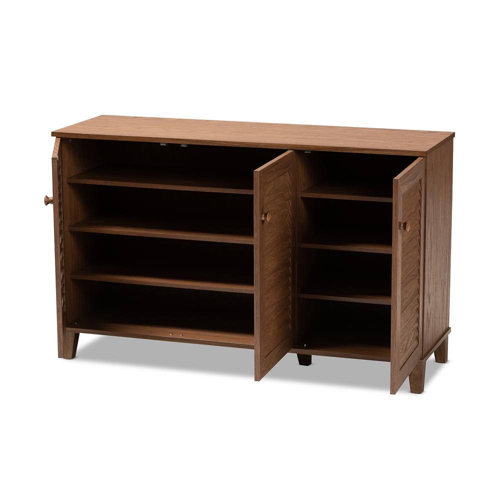 Baxton Studio Coolidge Modern and Contemporary Walnut Finished 8-Shelf Wood Shoe Storage Cabinet | Cabinets | Modishstore - 2