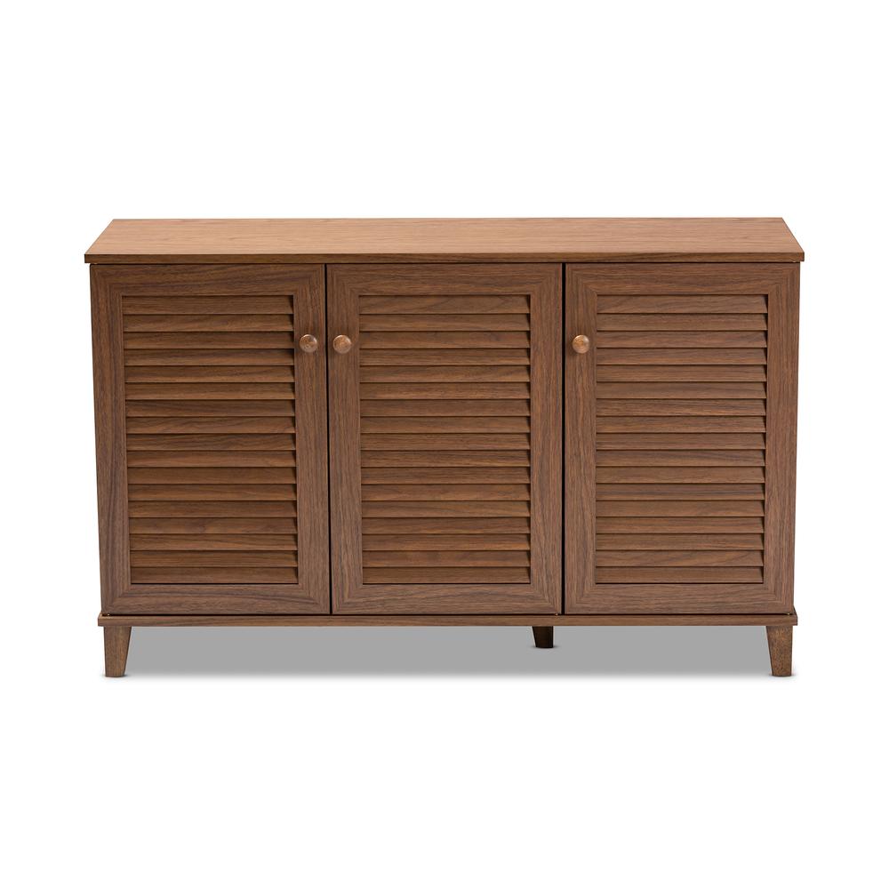 Baxton Studio Coolidge Modern and Contemporary Walnut Finished 8-Shelf Wood Shoe Storage Cabinet | Cabinets | Modishstore - 3