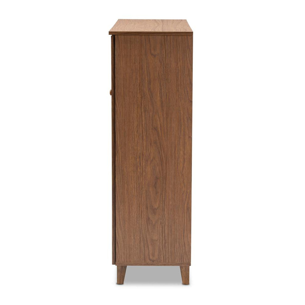 Baxton Studio Coolidge Modern and Contemporary Walnut Finished 11-Shelf Wood Shoe Storage Cabinet with Drawer | Cabinets | Modishstore - 4