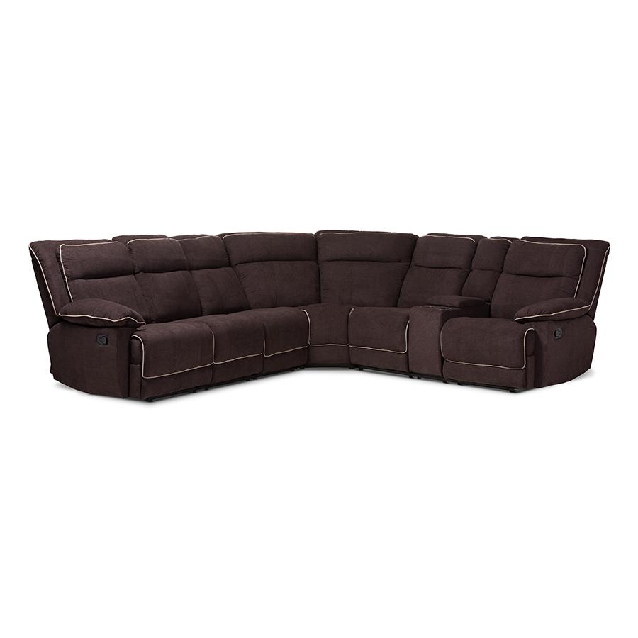 Baxton Studio Sabella Modern and Contemporary Chocolate Brown Fabric Upholstered 7-Piece Reclining Sectional Sofa | Sofas | Modishstore - 4