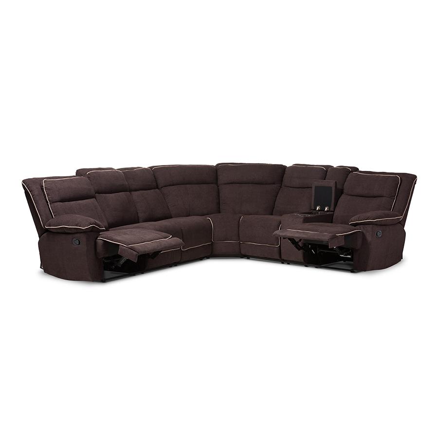 Baxton Studio Sabella Modern and Contemporary Chocolate Brown Fabric Upholstered 7-Piece Reclining Sectional Sofa | Sofas | Modishstore - 5
