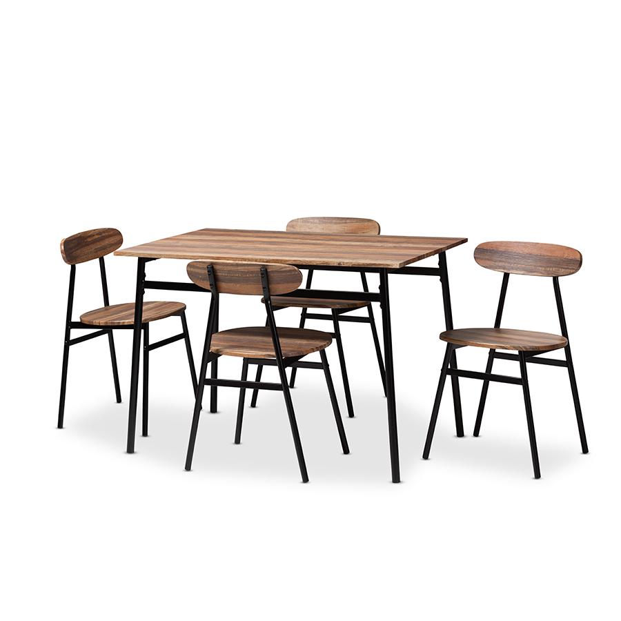 Baxton Studio Darcia Rustic and Industrial Brown Wood Finished Matte Black Frame 5-Piece Dining Set | Dining Sets | Modishstore
