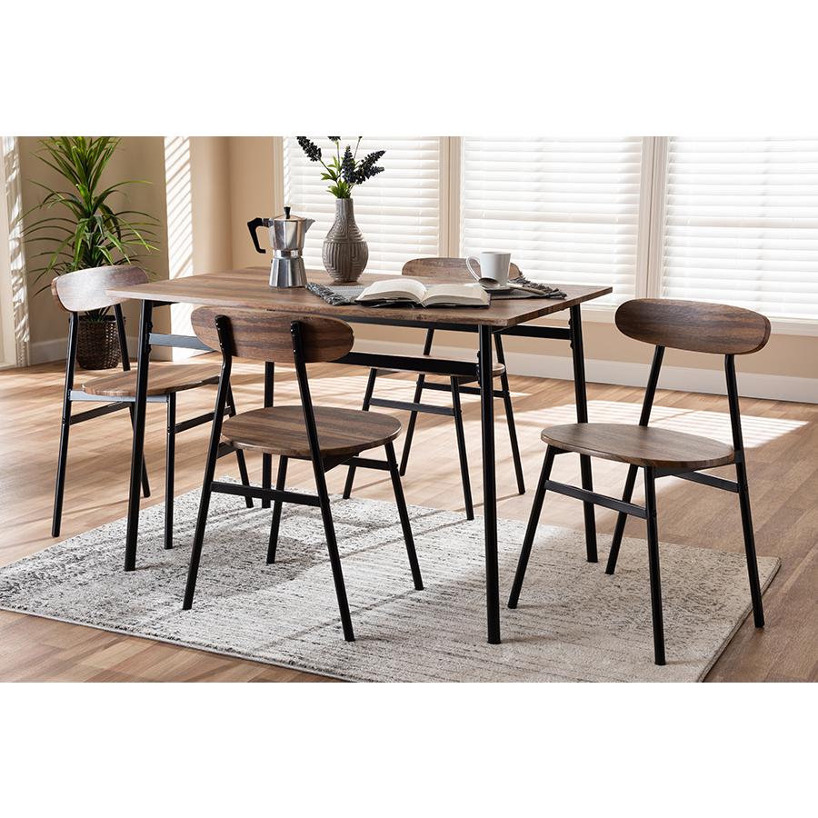 Baxton Studio Darcia Rustic and Industrial Brown Wood Finished Matte Black Frame 5-Piece Dining Set | Dining Sets | Modishstore - 2