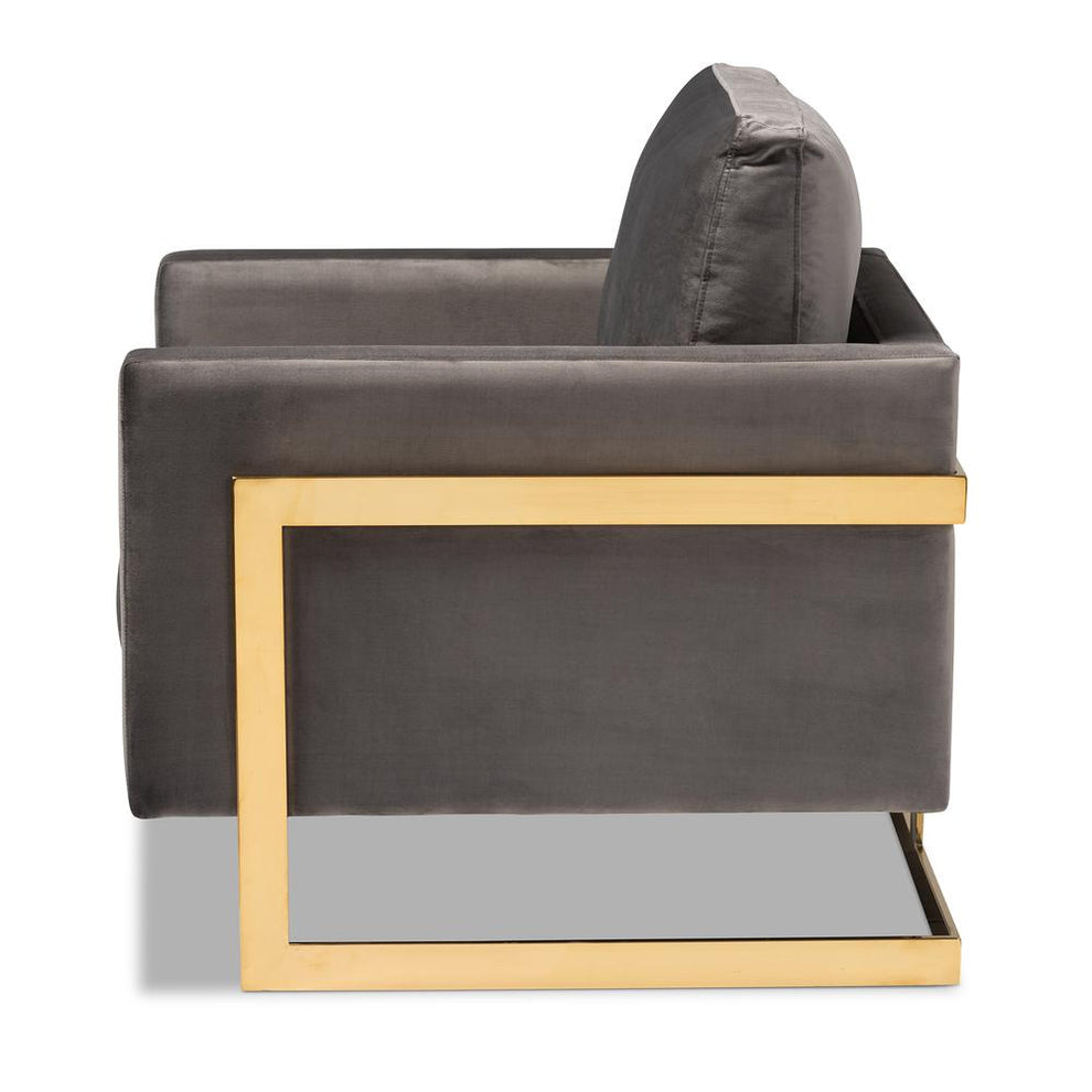 Baxton Studio Matteo Glam and Luxe Grey Velvet Fabric Upholstered Gold Finished Armchair | Armchairs | Modishstore - 3