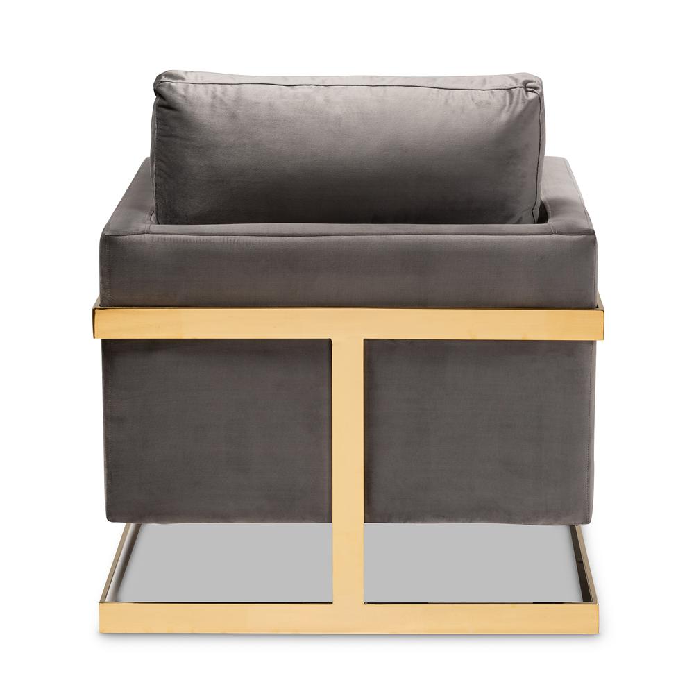 Baxton Studio Matteo Glam and Luxe Grey Velvet Fabric Upholstered Gold Finished Armchair | Armchairs | Modishstore - 4