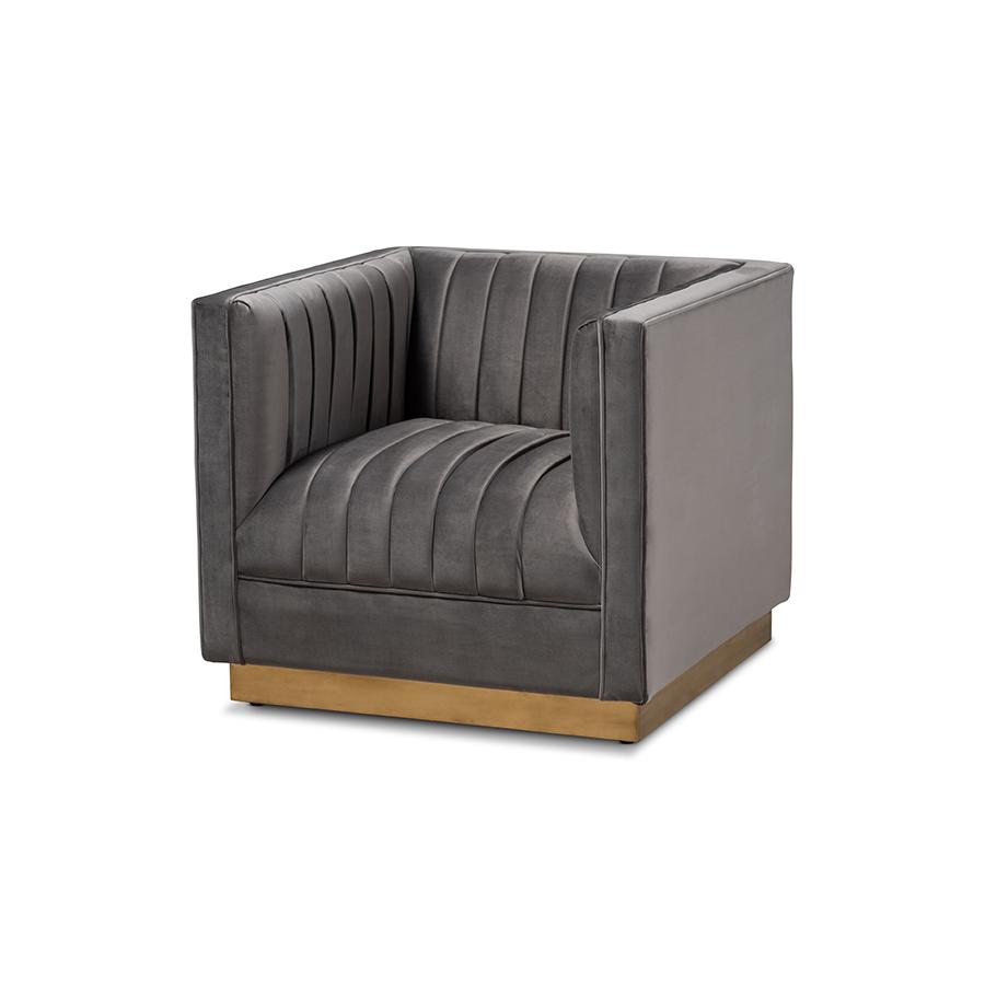 Baxton Studio Aveline Glam and Luxe Grey Velvet Fabric Upholstered Brushed Gold Finished 2-Piece Living Room Set | Sofas | Modishstore - 4