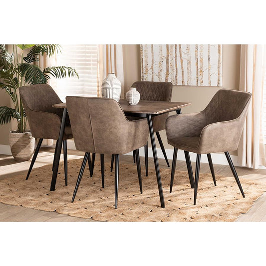 Baxton Studio Belen Modern Transitional Grey Faux Leather Effect Fabric Upholstered and Black Metal 5-Piece Dining Set | Dining Sets | Modishstore