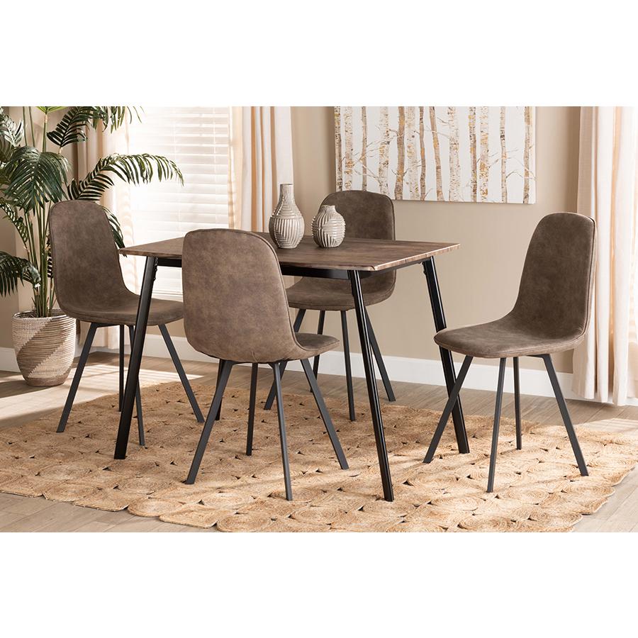 Baxton Studio Filicia Modern Transitional Grey Faux Leather Effect Fabric Upholstered and Black Metal 5-Piece Dining Set | Dining Sets | Modishstore