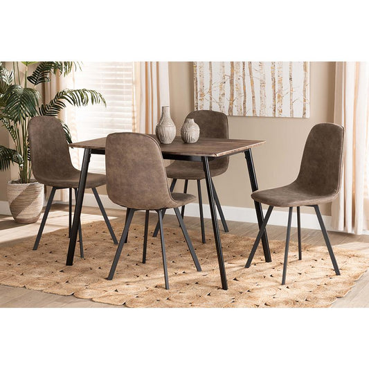 Baxton Studio Filicia Modern Transitional Grey Faux Leather Effect Fabric Upholstered and Black Metal 5-Piece Dining Set | Dining Sets | Modishstore