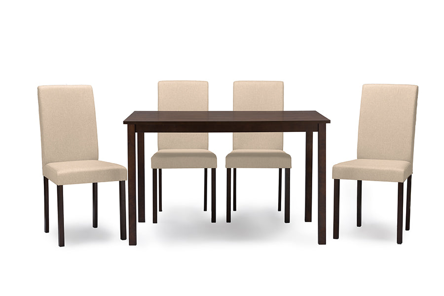 Baxton Studio Andrew Contemporary Espresso Wood Beige Fabric 5 PC Dining Set | Dining Sets | Modishstore