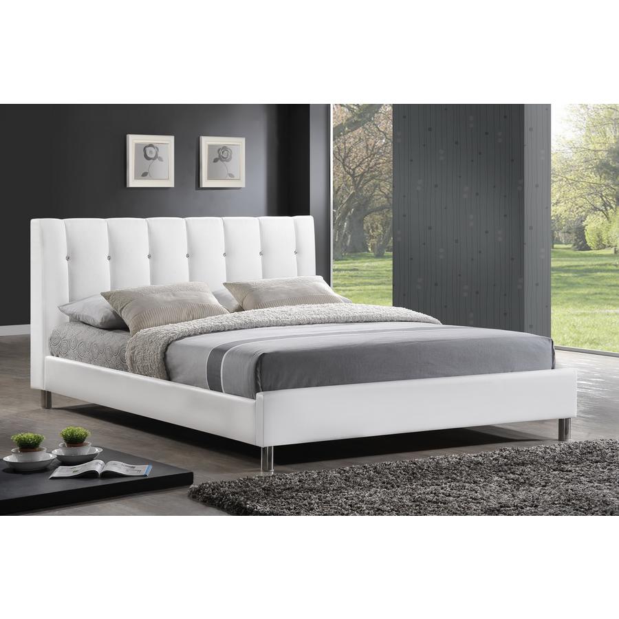 Baxton Studio Vino White Modern Bed with Upholstered Headboard - Queen Size | Beds | Modishstore