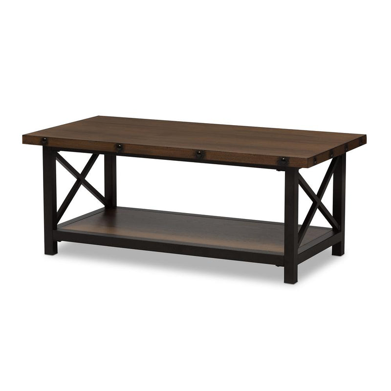 Baxton Studio Herzen Rustic Industrial Style Antique Black Textured Finished Metal Distressed Wood Occasional Cocktail Coffee Table | Coffee Tables | Modishstore