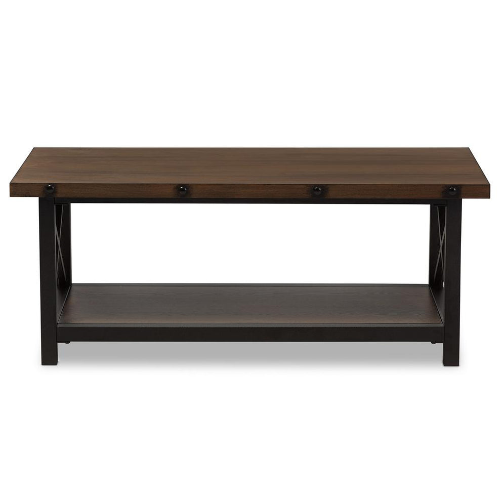 Baxton Studio Herzen Rustic Industrial Style Antique Black Textured Finished Metal Distressed Wood Occasional Cocktail Coffee Table | Coffee Tables | Modishstore - 2