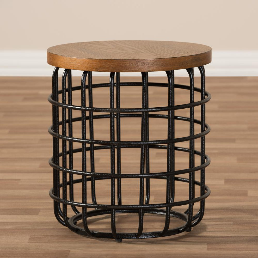 Baxton Studio Carie Rustic Industrial Style Antique Black Textured Finished Metal Distressed Wood Accent Table | Coffee Tables | Modishstore - 3