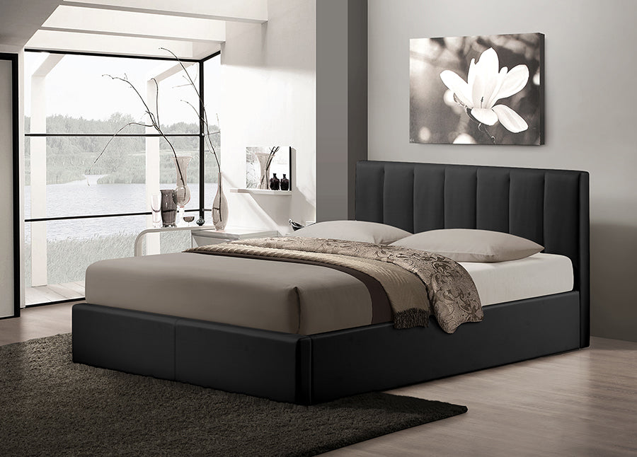 Baxton Studio Templemore Black Leather Contemporary Queen-Size Bed | Beds | Modishstore - 3