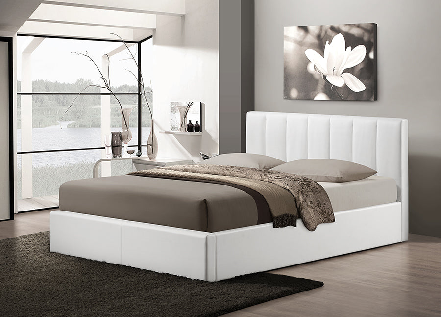Baxton Studio Templemore White Leather Contemporary Queen-Size Bed | Beds | Modishstore - 3