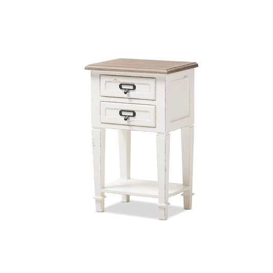 Baxton Studio Dauphine Provincial Style Weathered Oak and White Wash Distressed Finish Wood Nightstand | Nightstands | Modishstore