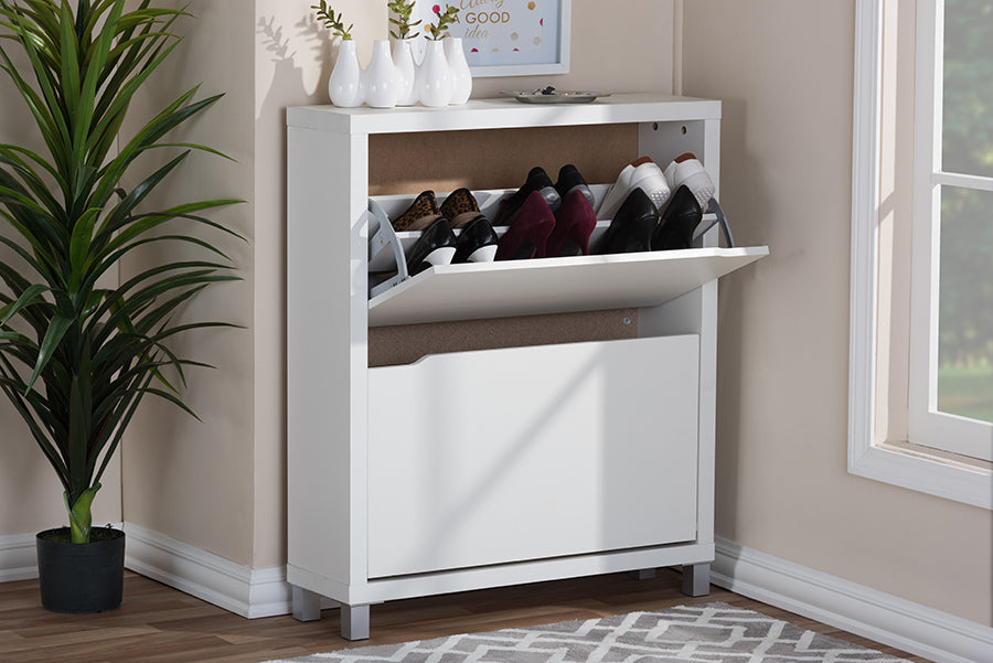 Baxton Studio Simms White Modern Shoe Cabinet | Cabinets | Modishstore - 2
