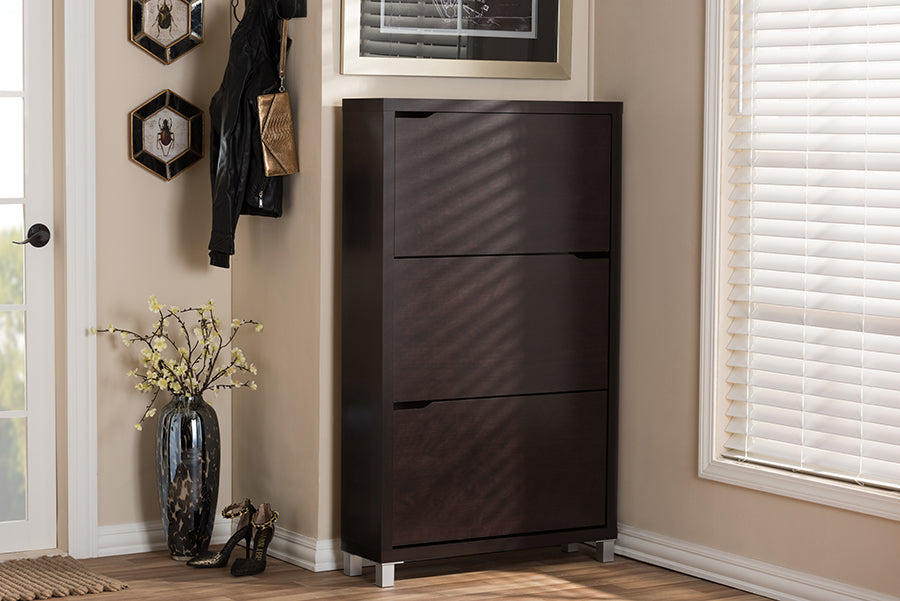 Baxton Studio Simms Dark Brown Modern Shoe Cabinet | Cabinets | Modishstore - 2