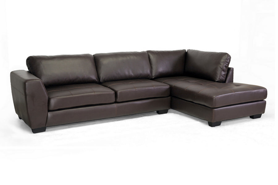 Baxton Studio Orland Brown Leather Modern Sectional Sofa Set with Right Facing Chaise | Sofas | Modishstore