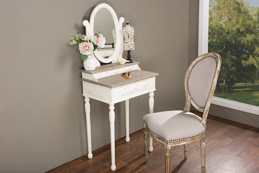 Baxton Studio Anjou Traditional French Accent Dressing Table with Mirror | Armoires & Wardrobes | Modishstore - 4